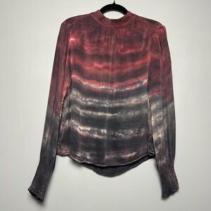 Cloth & Stone Horizon Dye Mock Neck Blouse Red Gray Ombre Top Women’s Size M